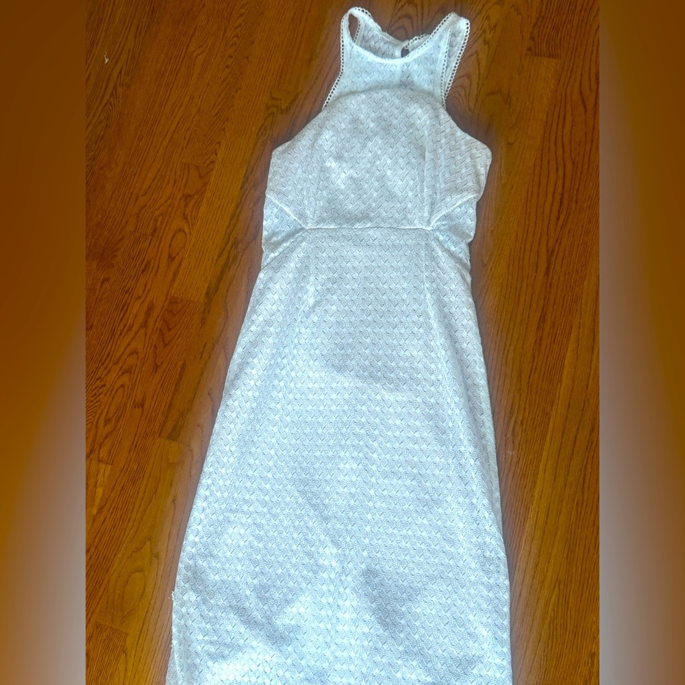Elegant White & Nude Lace Dress by NSR - Size M, Made in USA